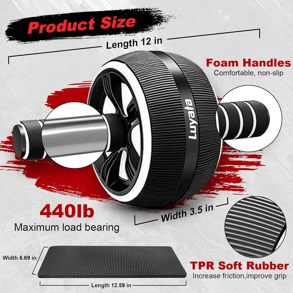 Ab Roller Wheel, 10-In-1 Ab Exercise Wheels Kit with Resistance Bands, Knee Mat, Jump Rope, Push-Up Bar - Home Gym Equipment for Men Women Core Strength & Abdominal Exercise