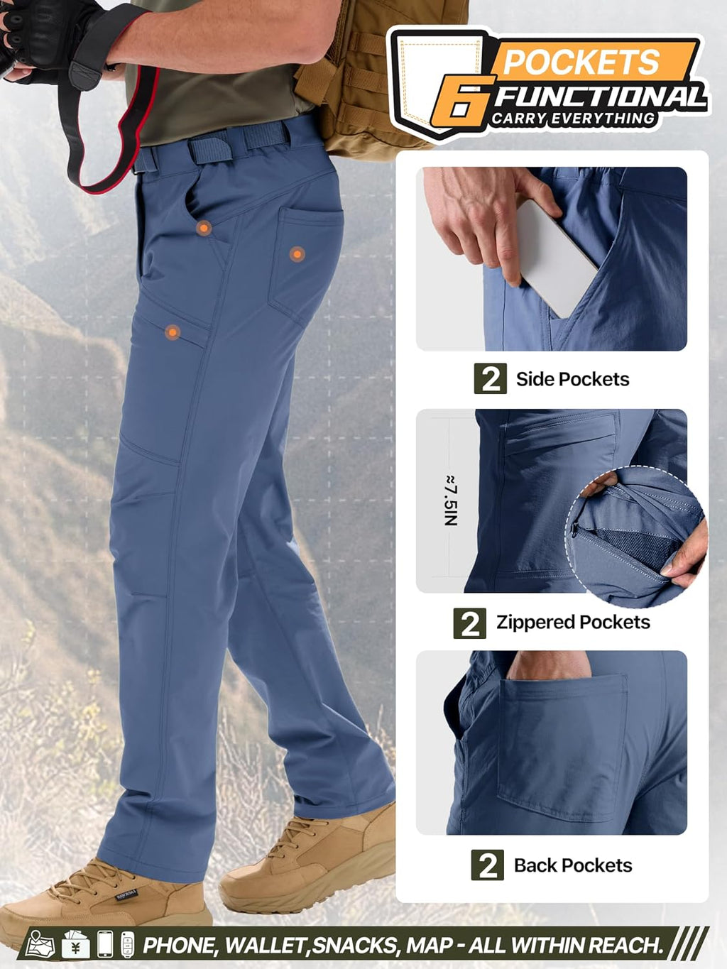 FREE SOLDIER Men's Outdoor Cargo Hiking Pants with Belt