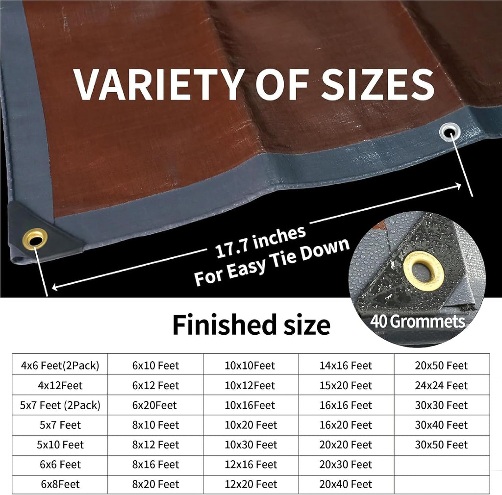 TARPAL tarp 14x16 Feet Super Heavy Duty Tarps Cover 20mil,Grey/Brown tarp