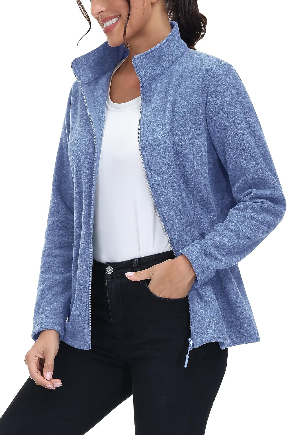 MAGCOMSEN Womens Fleece Zip Up Jacket with Pockets Lightweight Soft Coat