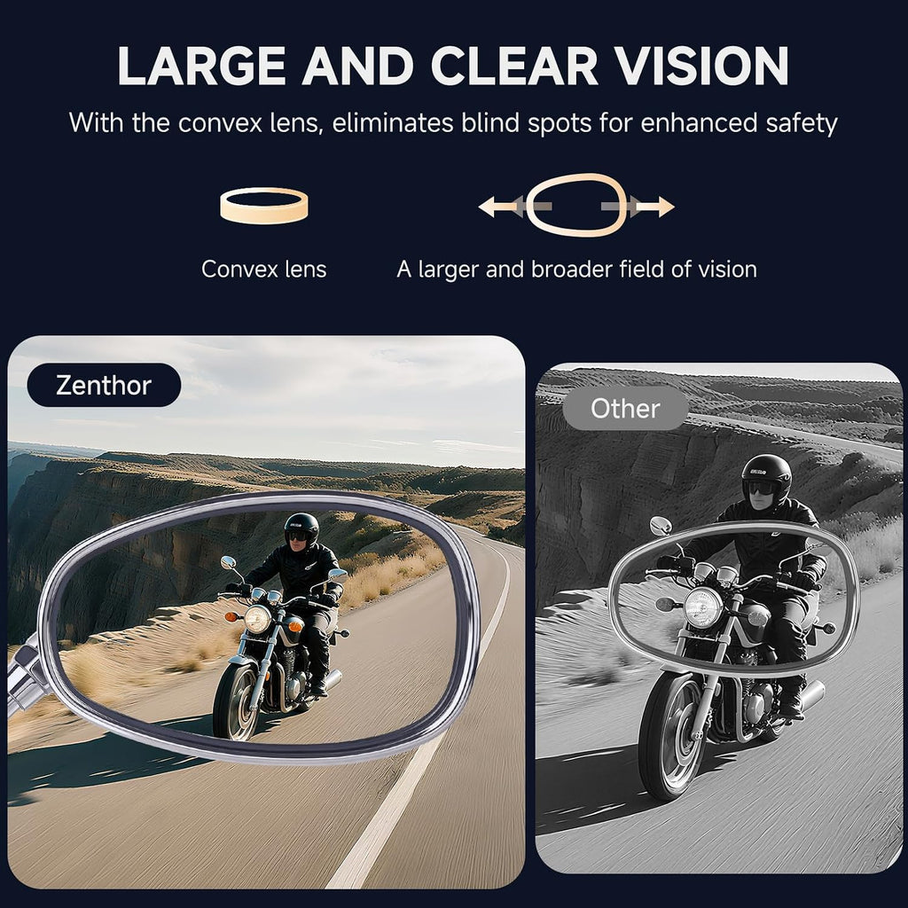 Universal Motorcycle Mirrors - M10 Chrome Oval Handlebar Rearview Mirrors Compatible with Honda Shadow MSX125 Kawasaki Vulcan Z900 Suzuki SV650 Volusia