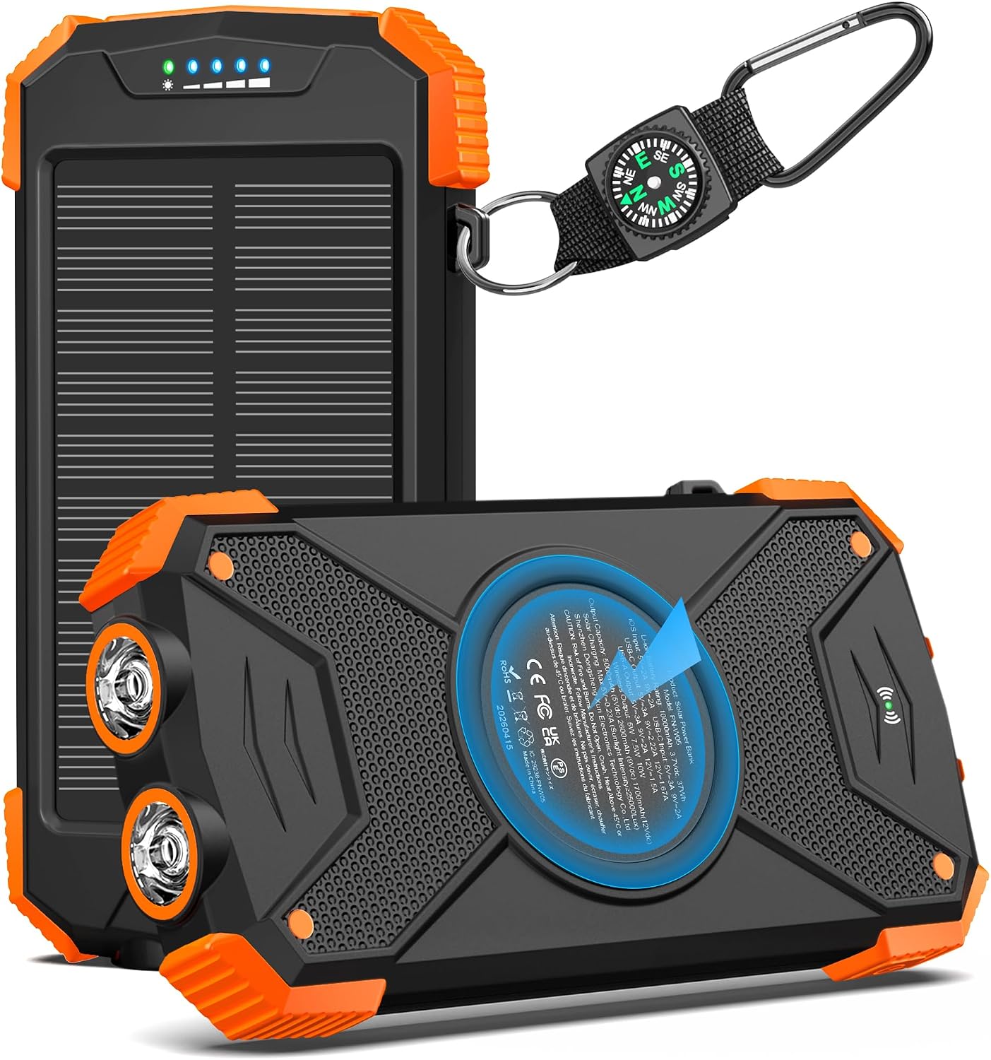 BLAVOR Solar Power Bank 10,000mAh, Portable Wireless Charger, 20W Fast Charging External Battery Pack with USB C for Cell Phones, Solar Panel Charging with Dual Flashlight for Camping