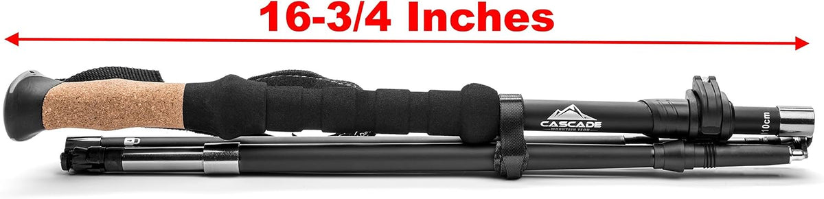 Cascade Mountain Tech Trekking Poles - Carbon Fiber Folding Walking Sticks with Quick Adjustable Locks, Black (Set of 2)