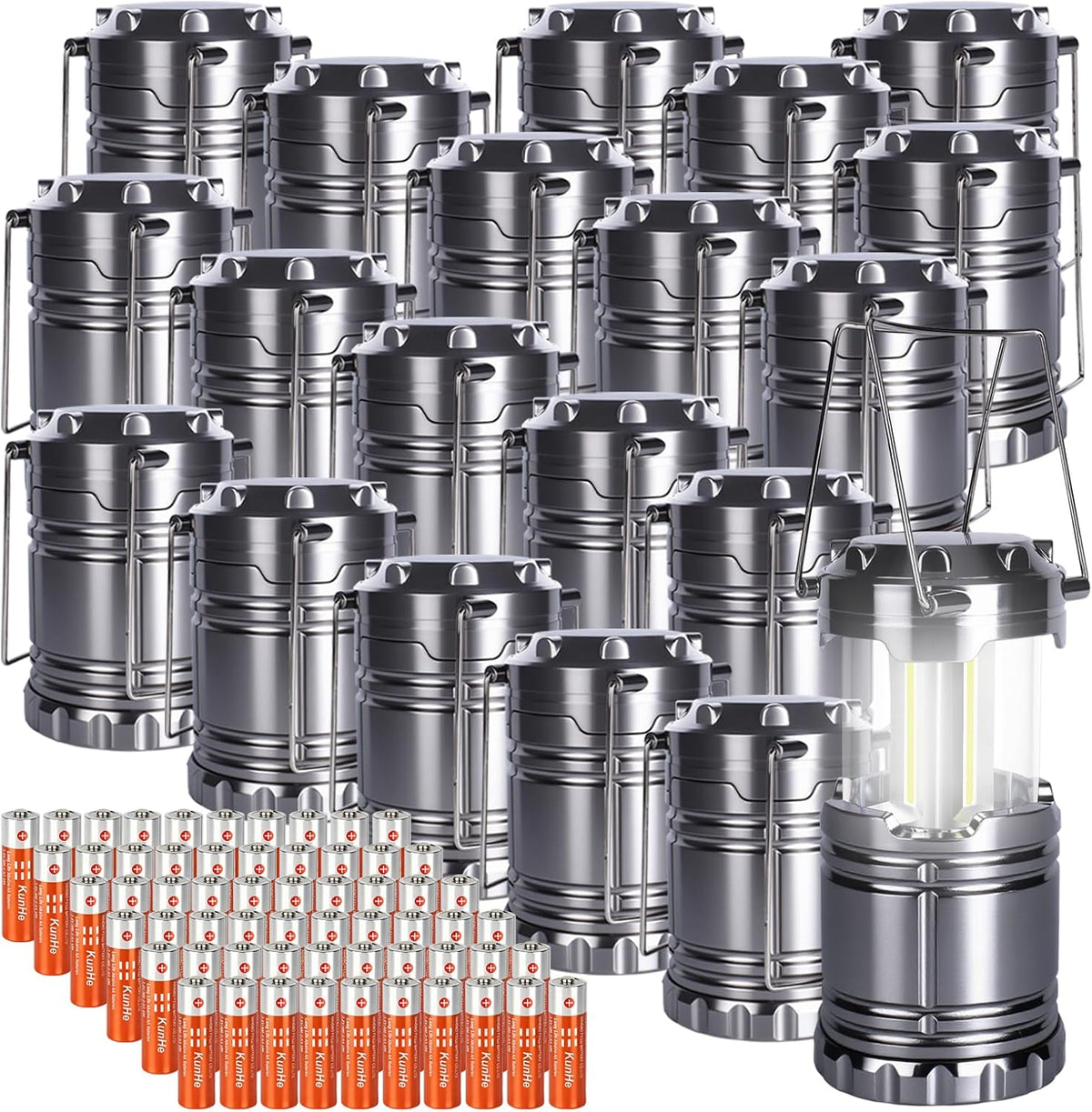 KUNHE LED 60 Pack Camping Lantern Battery-Operated (Includes 180 AA Alkaline Batteries) 350 lumens IPX4 Waterproof Lanterns for Power Outages Emergency Hurricane Storm Outdoor Camping