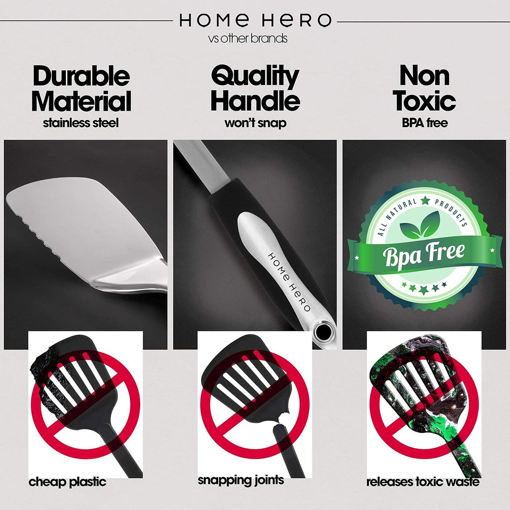 Home Hero Stainless Steel Kitchen Utensils Set - Heat-Resistant Silicone & Nonstick Tools - Durable Stainless Steel Kitchen Gadgets - Complete Kit Measuring Cups & Spoons - 41-Piece Set