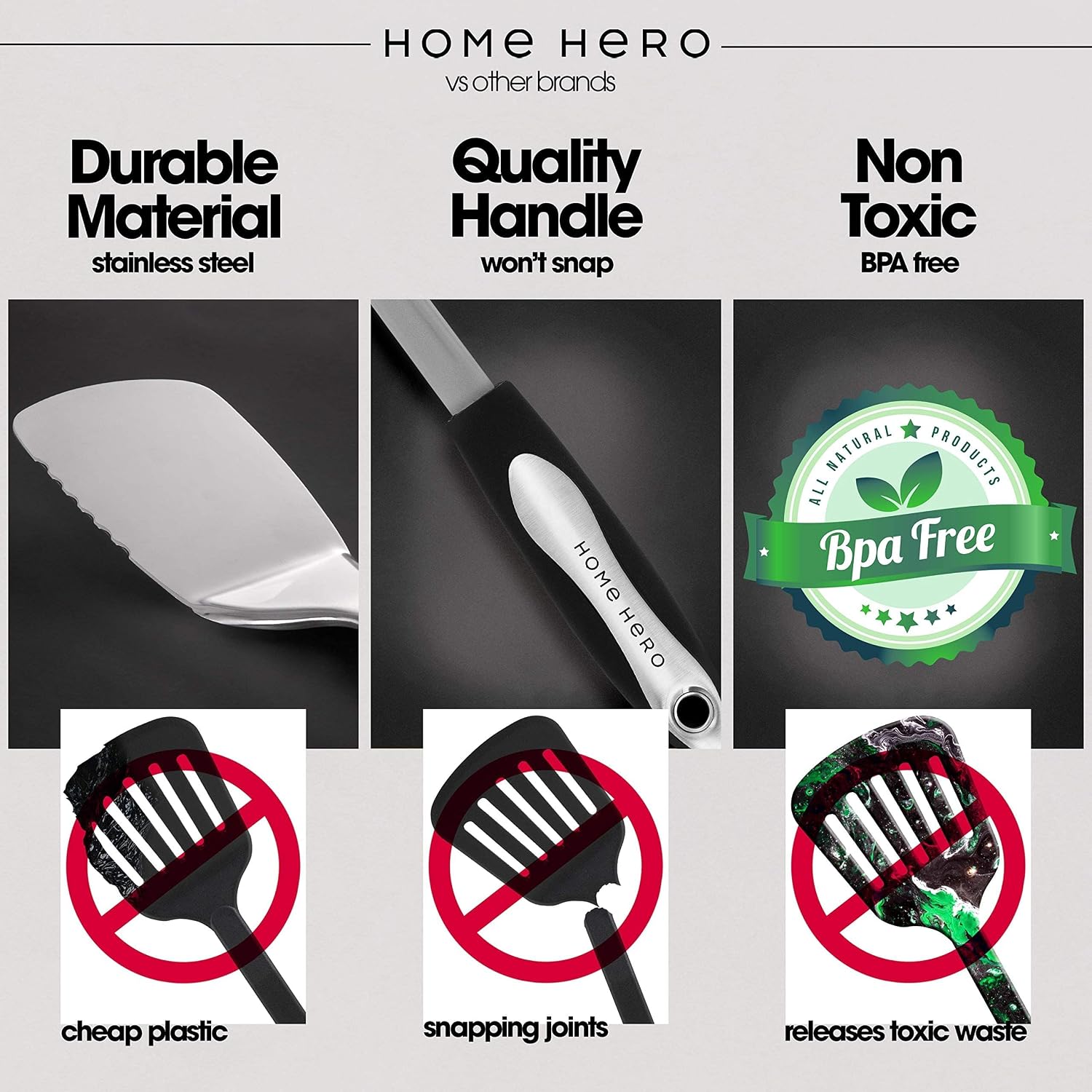 Home Hero Stainless Steel Kitchen Utensils Set - Heat-Resistant Silicone & Nonstick Tools - Durable Stainless Steel Kitchen Gadgets - Complete Kit Measuring Cups & Spoons - 41-Piece Set
