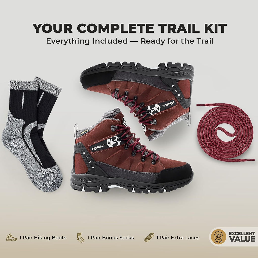 Foxelli Men’s Hiking Boots – Waterproof Breathable & Lightweight Suede Leather Hiking Boots for Men