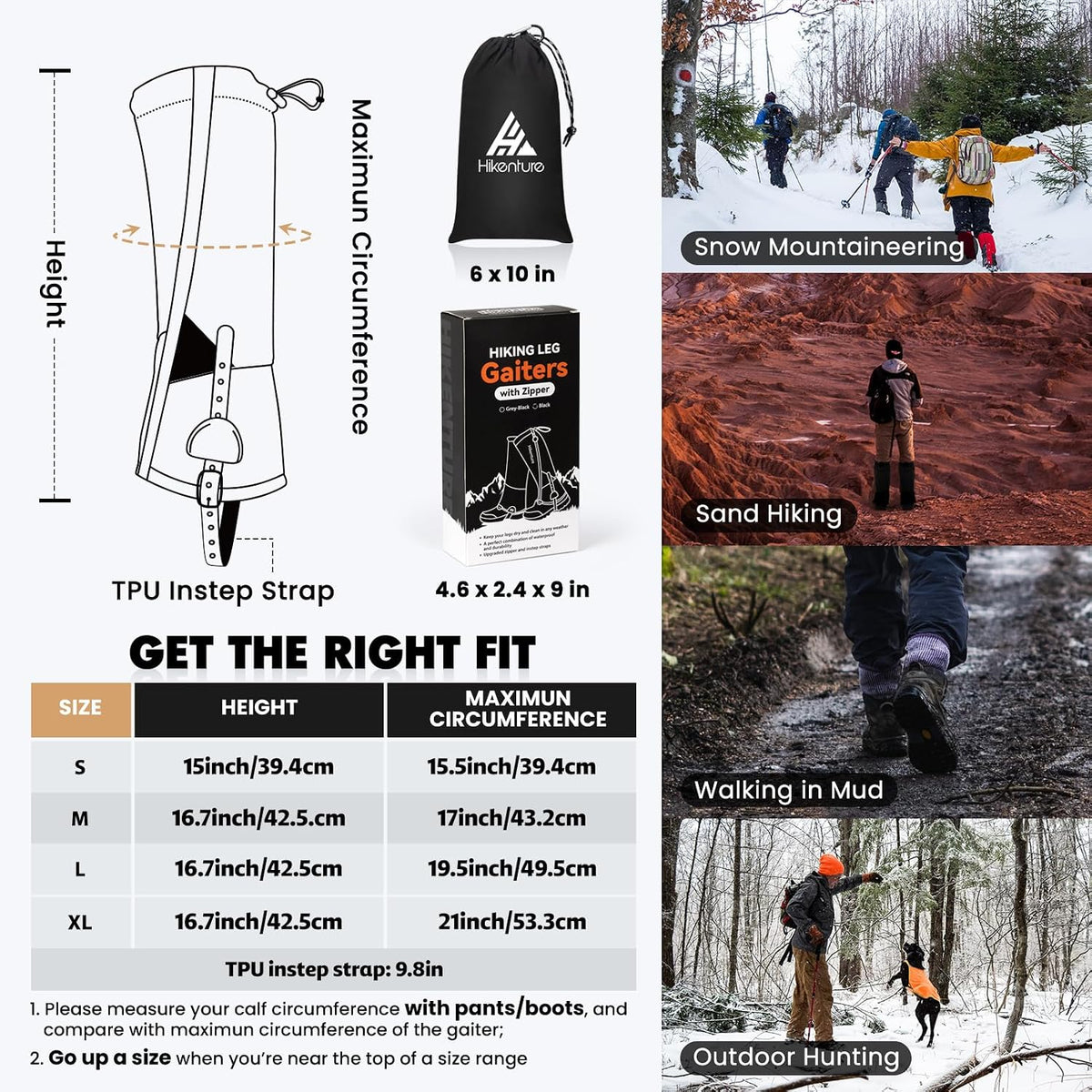 Hikenture Hiking Gaiters with Upgraded Zipper, Gators for Hiking Boots