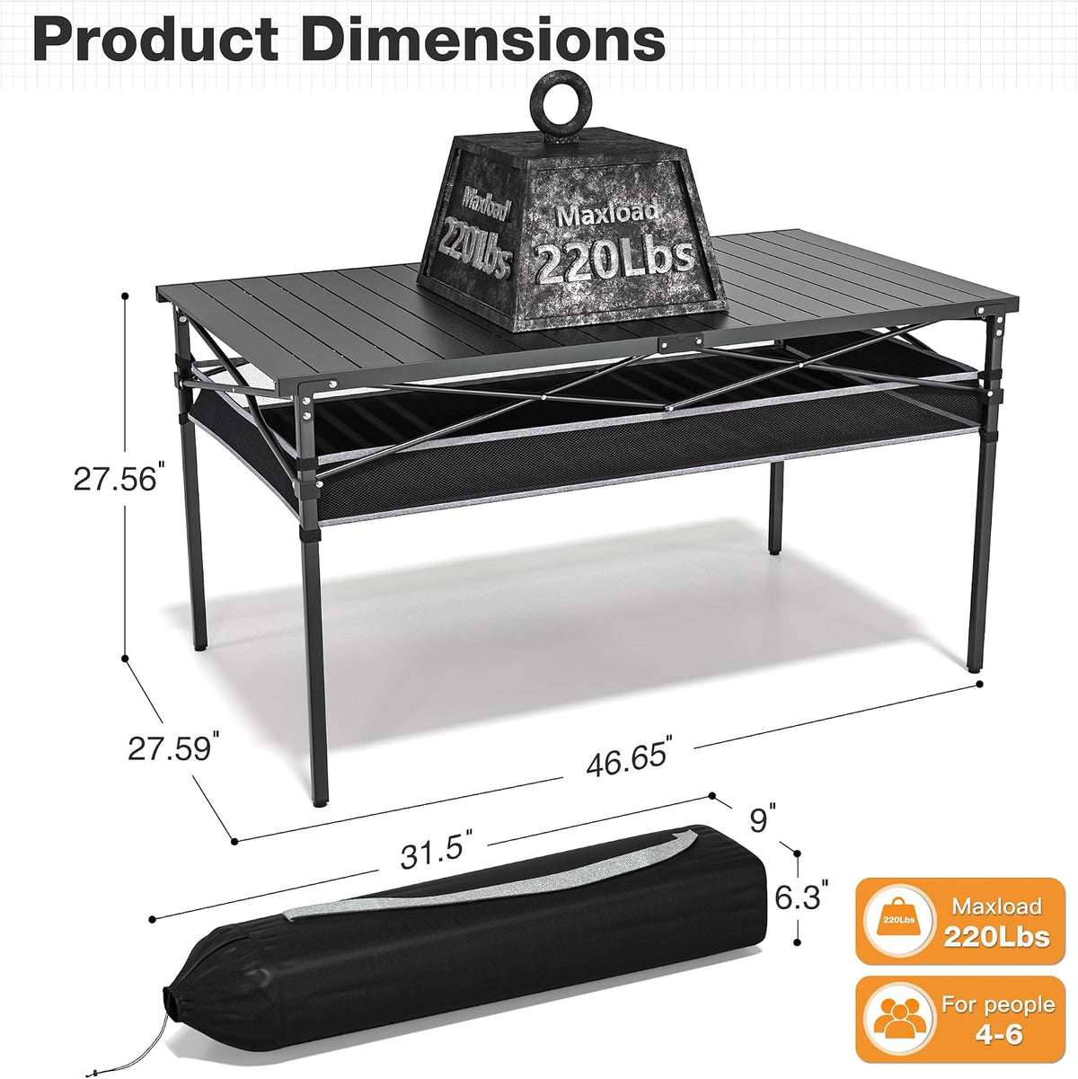 46.6 Inch Aluminum Foldable Camping Table for Party and Picnic
