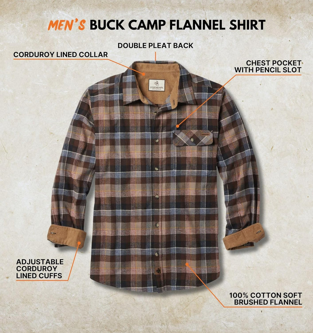 Legendary Whitetails Mens Flannel Long Sleeve Button Down 100% Cotton Shirt