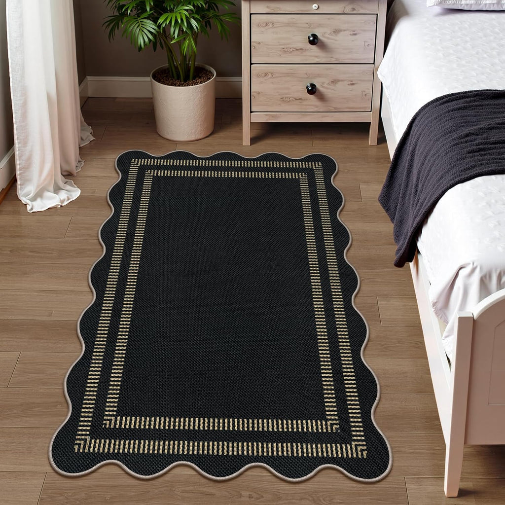 Modern Easy Jute 3x5 Outdoor Patio Rug, Black Washable Rugs for Entryway Indoor Kitchen Rugs, Farmhouse Neutral Non Slip Carpet for Living Room Backyard