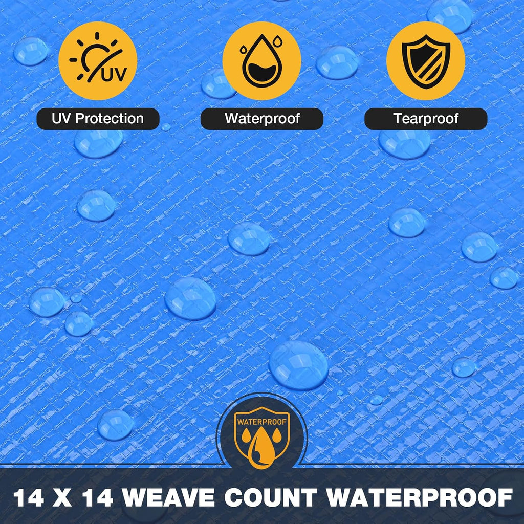 Winpull Heavy Duty Tarp 14 Mil Tarp Waterproof Blue 16x20 FT, UV Resistant Poly Tarp with Reinforced Grommets for Camping, Boat Cover, Patio Furniture, Roof, Firewood Pile