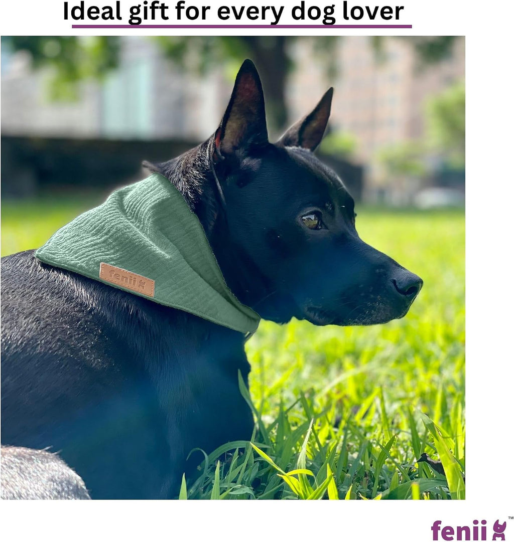 Premium Cotton Dog Bandanas - 2 Pack - Adjustable Fit - Washable - for Small, Medium & Large Breeds - Girl & Boy Dog Accessories - Multiple Sizes (Forest Green & Seafoam Green, Large)