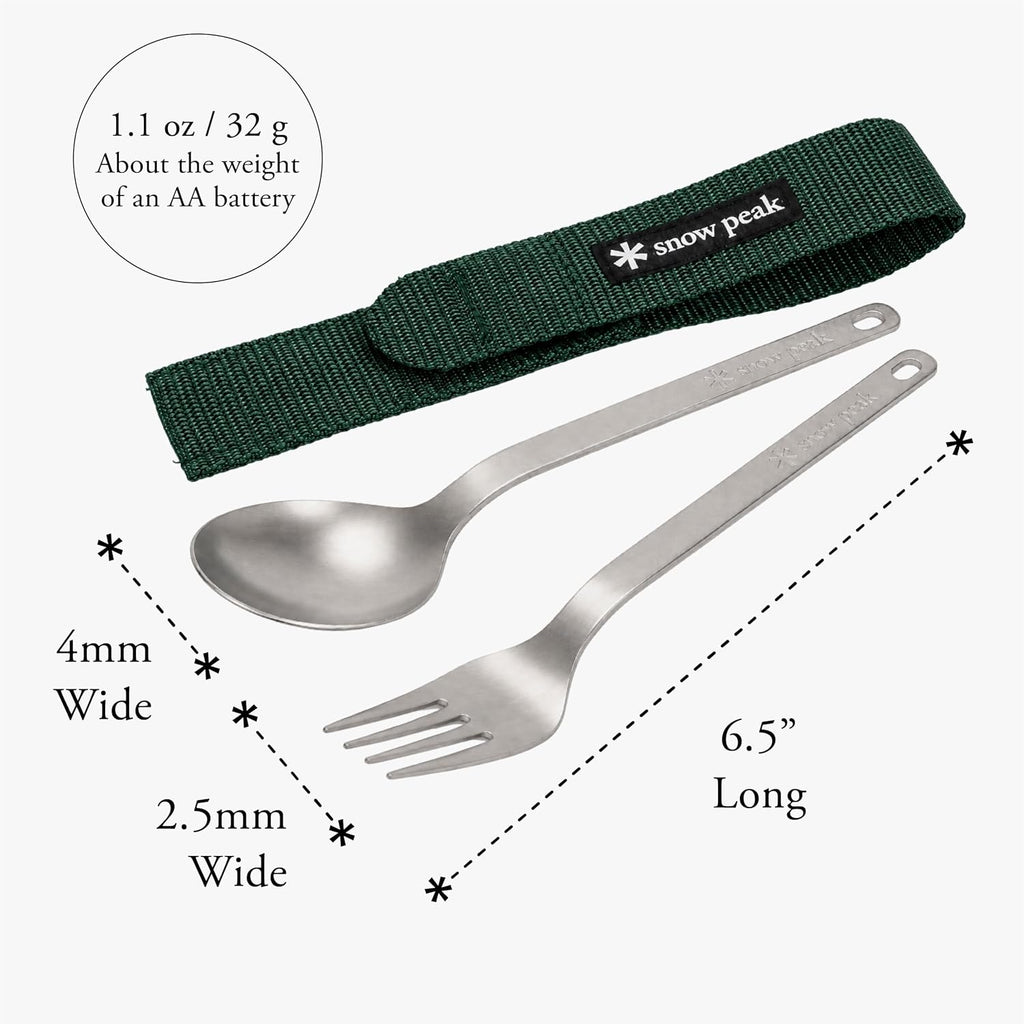 Snow Peak Titanium Fork & Spoon Set, Durable Utensils, Compact & Ultralight