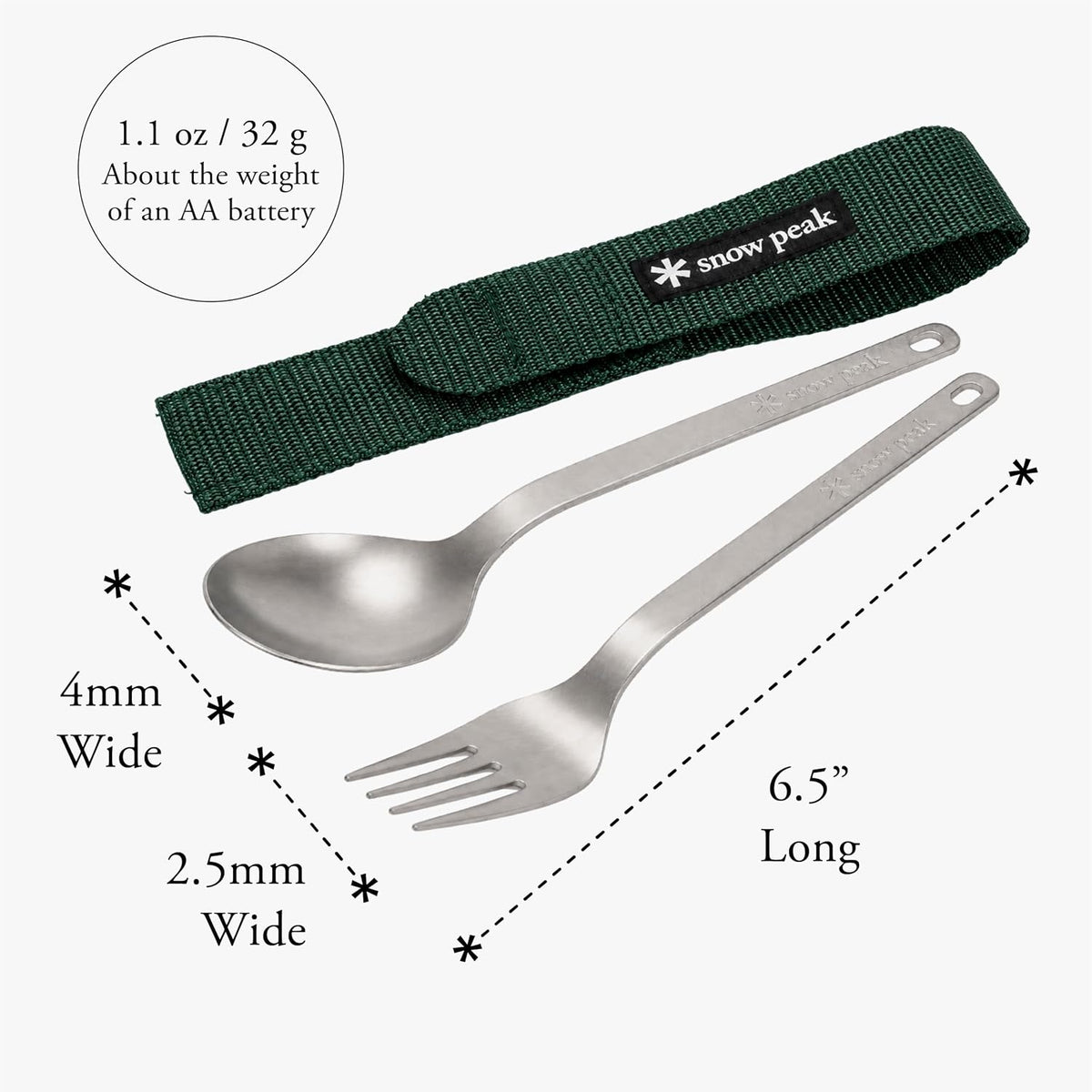 Snow Peak Titanium Fork & Spoon Set, Durable Utensils, Compact & Ultralight