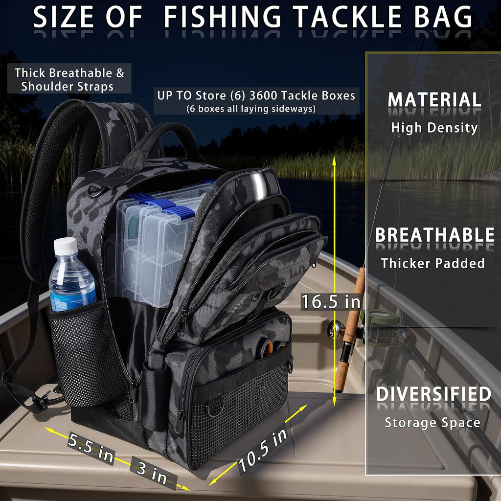 Fishing Backpack with Tackle Boxes and Rod, Fish Lure Kit and Tool