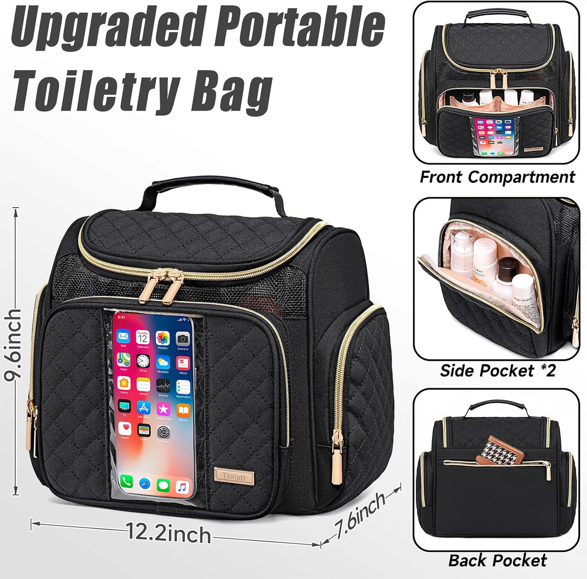Tealari Large Toiletry Bag for Women Men,Bathroom Bag,Water Resistant Shower Bag,Makeup Bag,Portable Shower Caddy for College Dorm,Hanging Travel Toiletry Bag with Transparent Waterproof Phone Pocket
