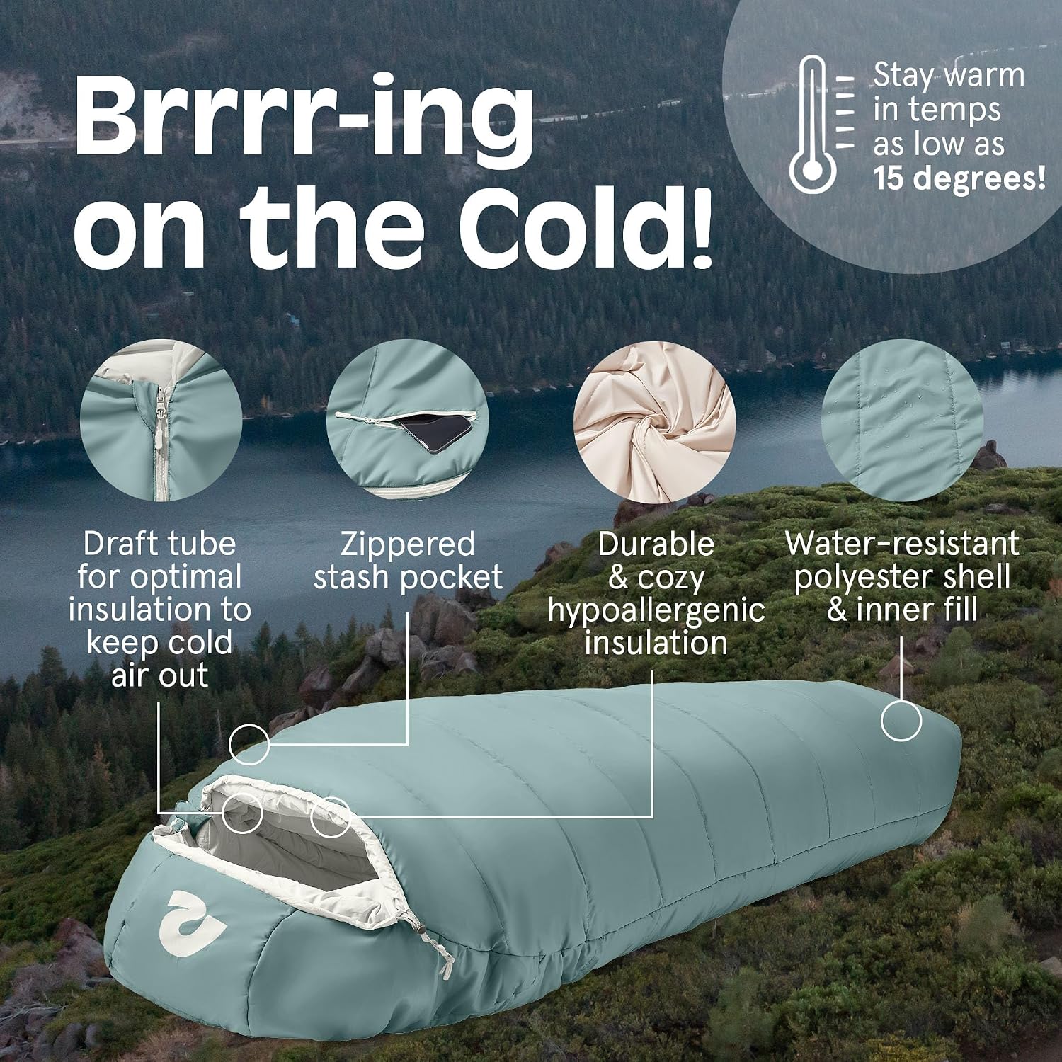 Retrospec Dream Mummy Sleeping Bag - 5, 15, & 30°F Cold Weather Camping & Travel Essential Gear with Water - Resistant Shell & Synthetic Fill - Zippered Pocket & Stuff Sack