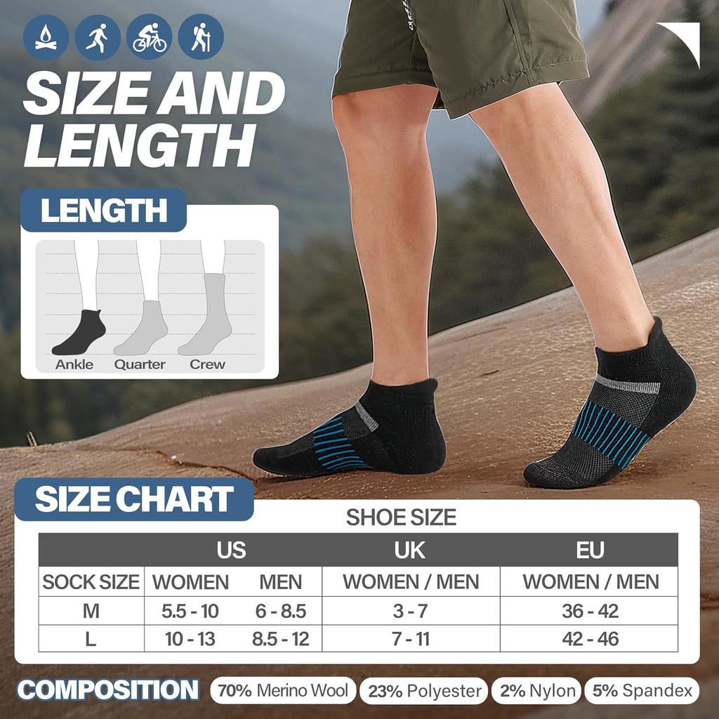 Anlisim Merino Wool Ankle Running Hiking Socks for Women and Men