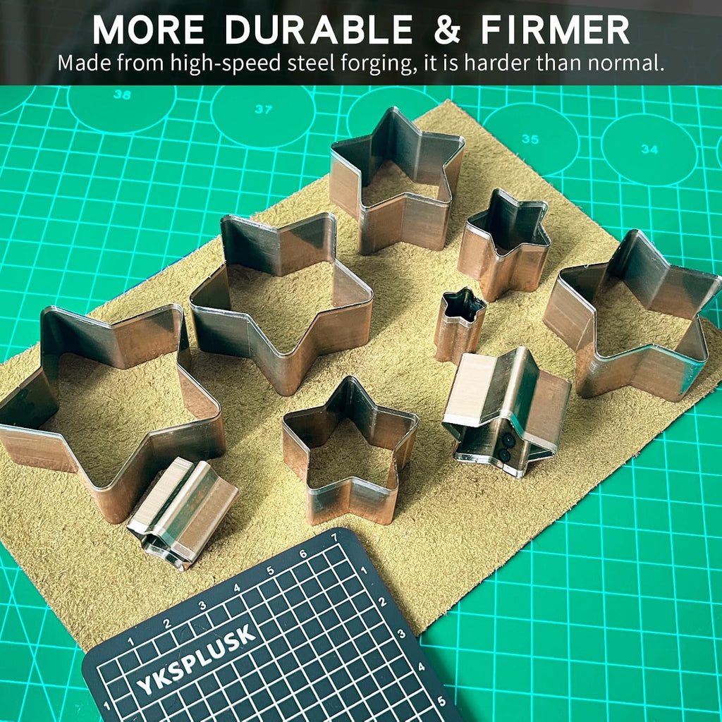 9 Pcs Leather Hole Cutter Punch Set, 9 Sizes Star Shape Cutter Dies Tool, Cutting Mold Punching Die Set for DIY Leathercraft, Leather Cutter Hollow Punching Tool with Plastic Box