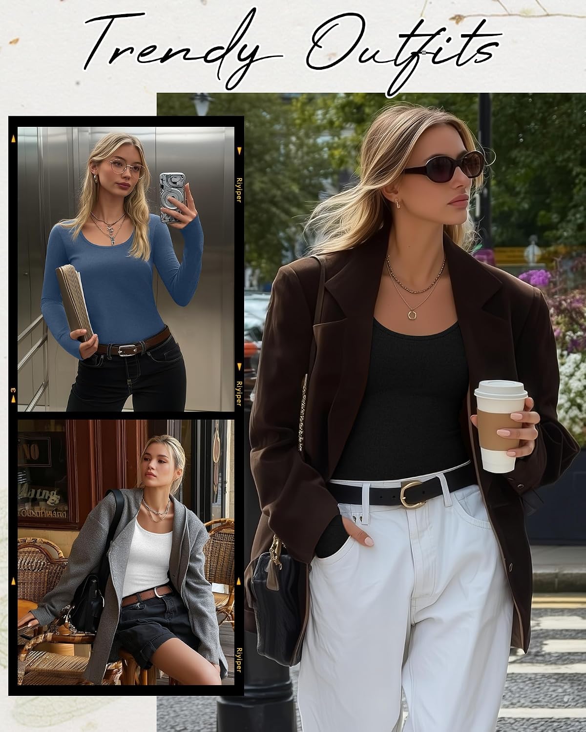 Riyiper 3 Pack Women's Thermal Long Sleeve Shirts Scoop Neck Top