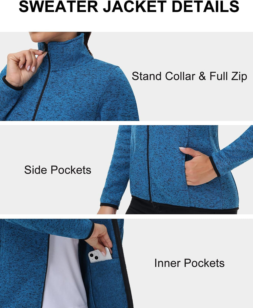 COZZYON Women Fleece Long Sleeve Zip Up Jacket Light Sweater Jacket with Pockets