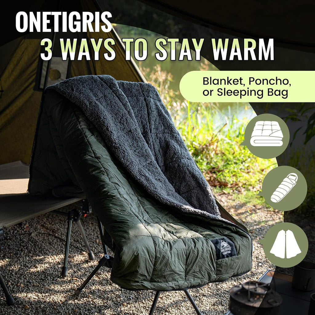 ONETIGRIS Oversized Camping Blanket, Wearable Sherpa Blanket with Zipper