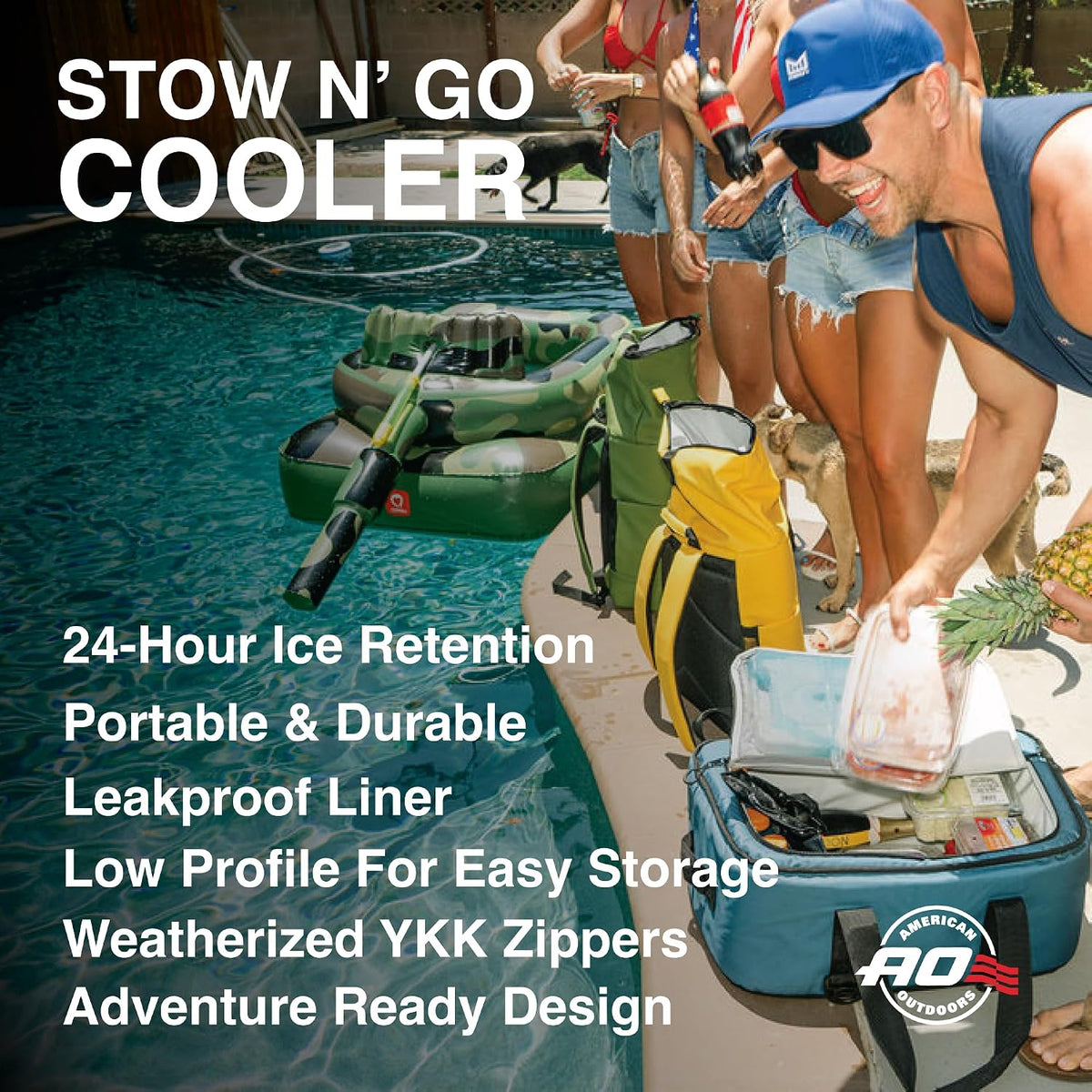 AO Coolers Stow-N-Go Canvas Soft-Sided Cooler, Low Profile and Leak Proof, Insulated for 24-Hour Cold