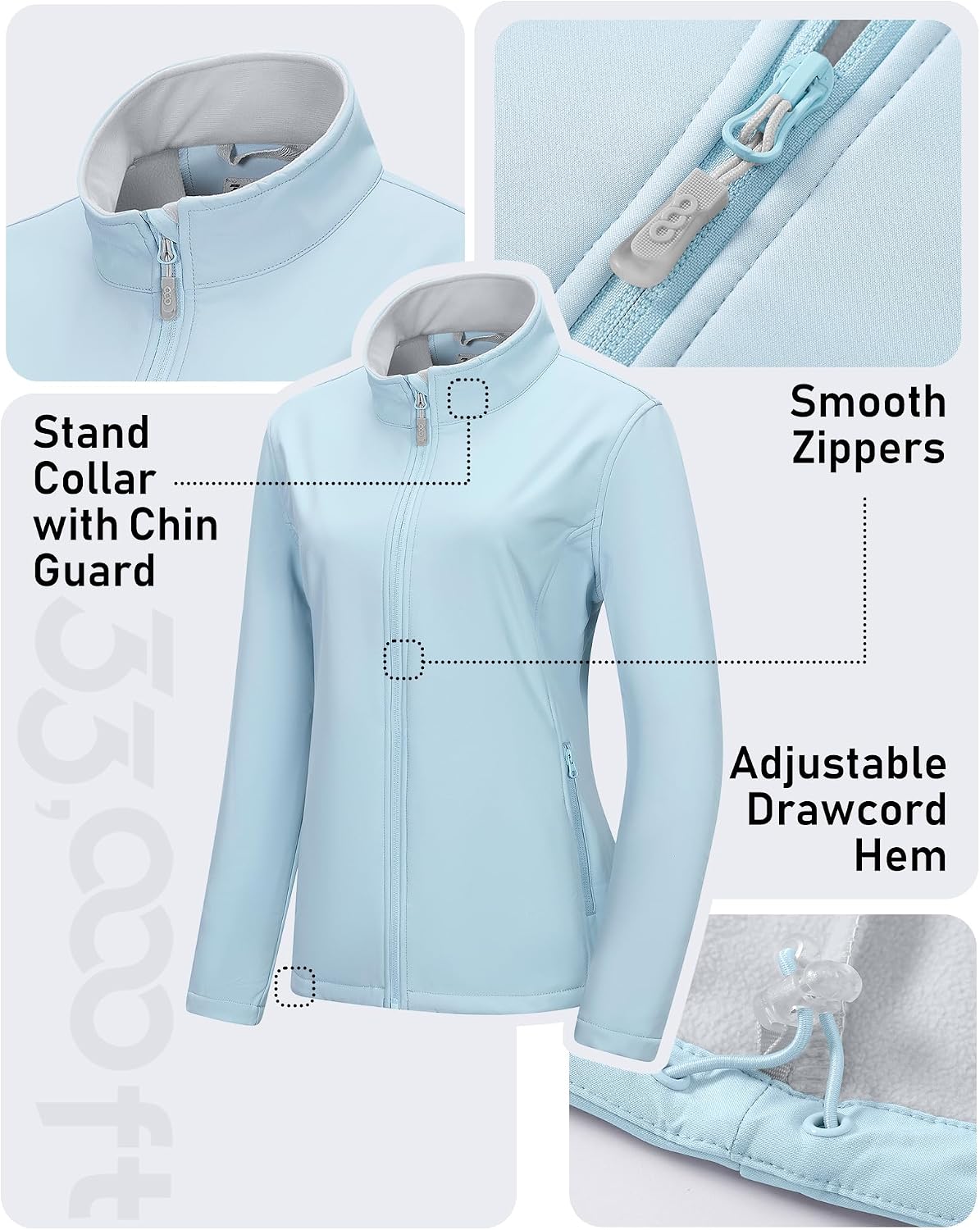 33,000ft Women's Waterproof Softshell Jacket Lightweight Fleece Lined Coat