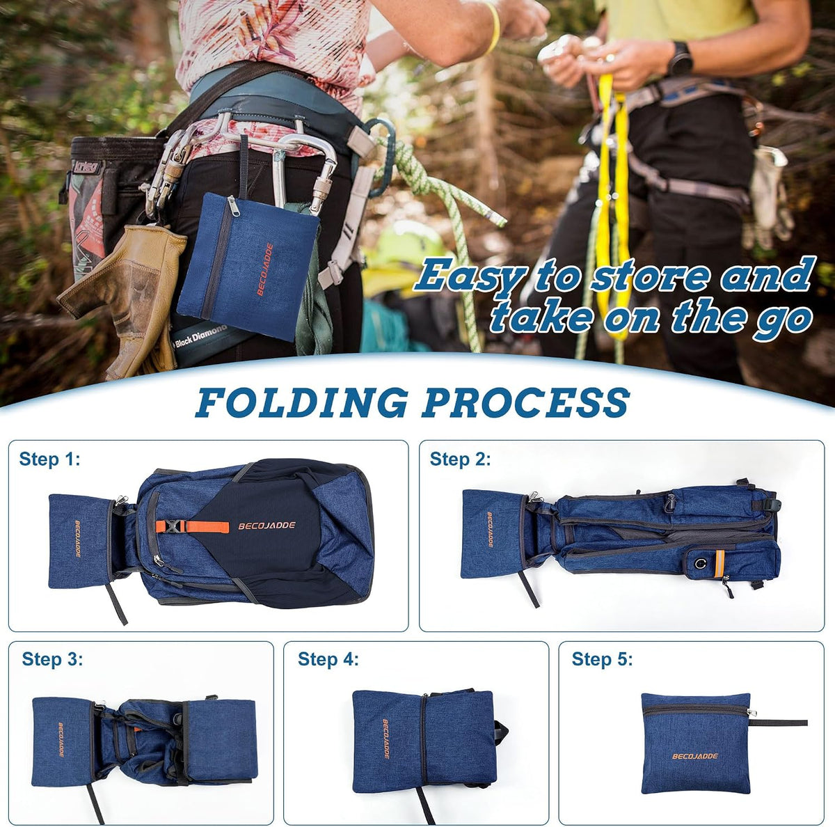 BECOJADDE 15L Small Hiking Backpack for Men Women Foldable Packable Back Pack Ultralight Hiking Daypack for Travel Camping Outdoor, Navy Blue