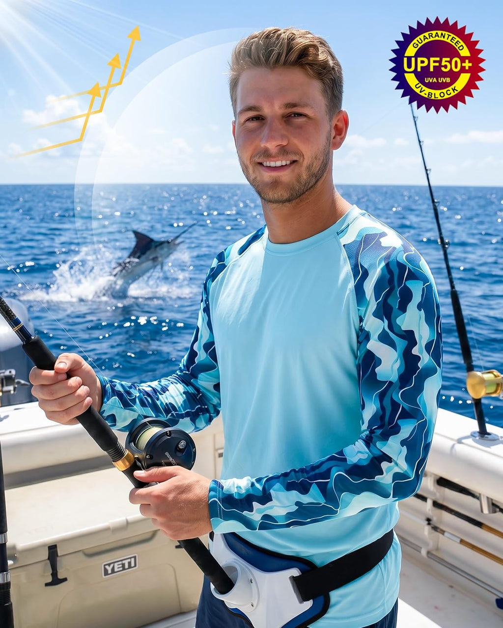 FISHEAL Men's Long Sleeve Fishing Shirts, UPF 50+ Camo Sun Protection Rash Guard, UV Shirt for Swimming Hunting Outdoor