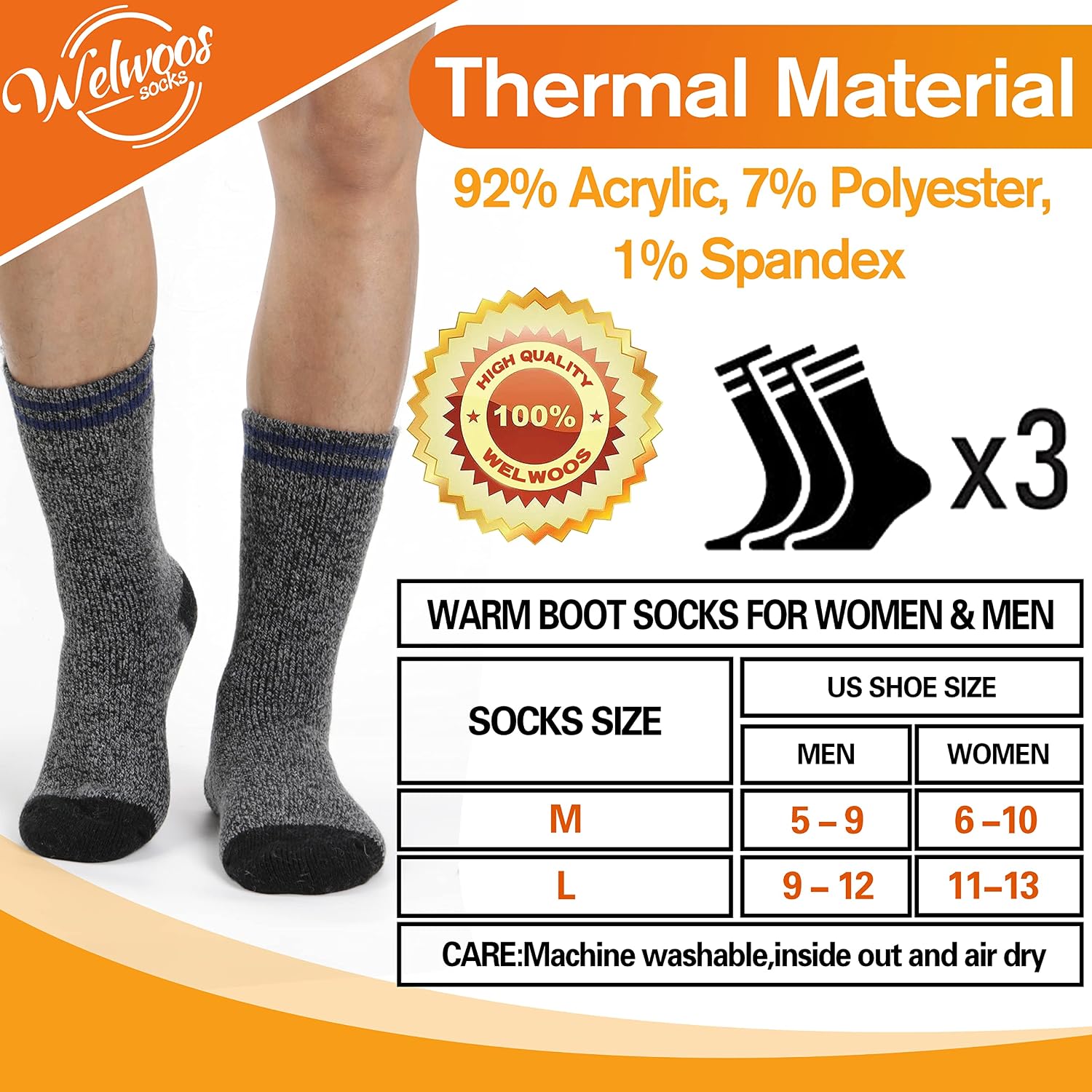 3 Pairs Winter Thermal Socks for Men & Women Warm Winter Ski Thick Boot Insulated Socks for Cold Weather