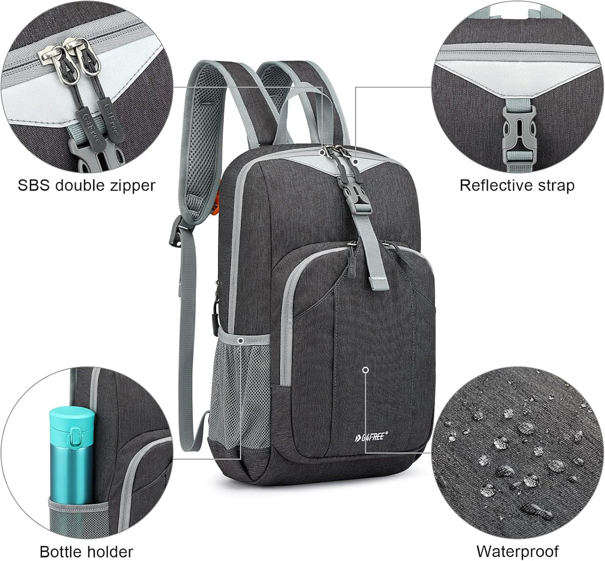G4Free Mini 10L Hiking Daypack Small Hiking Backpack Cycling Compact Shoulder Backpack Outdoor for Men Women(Dark Grey)