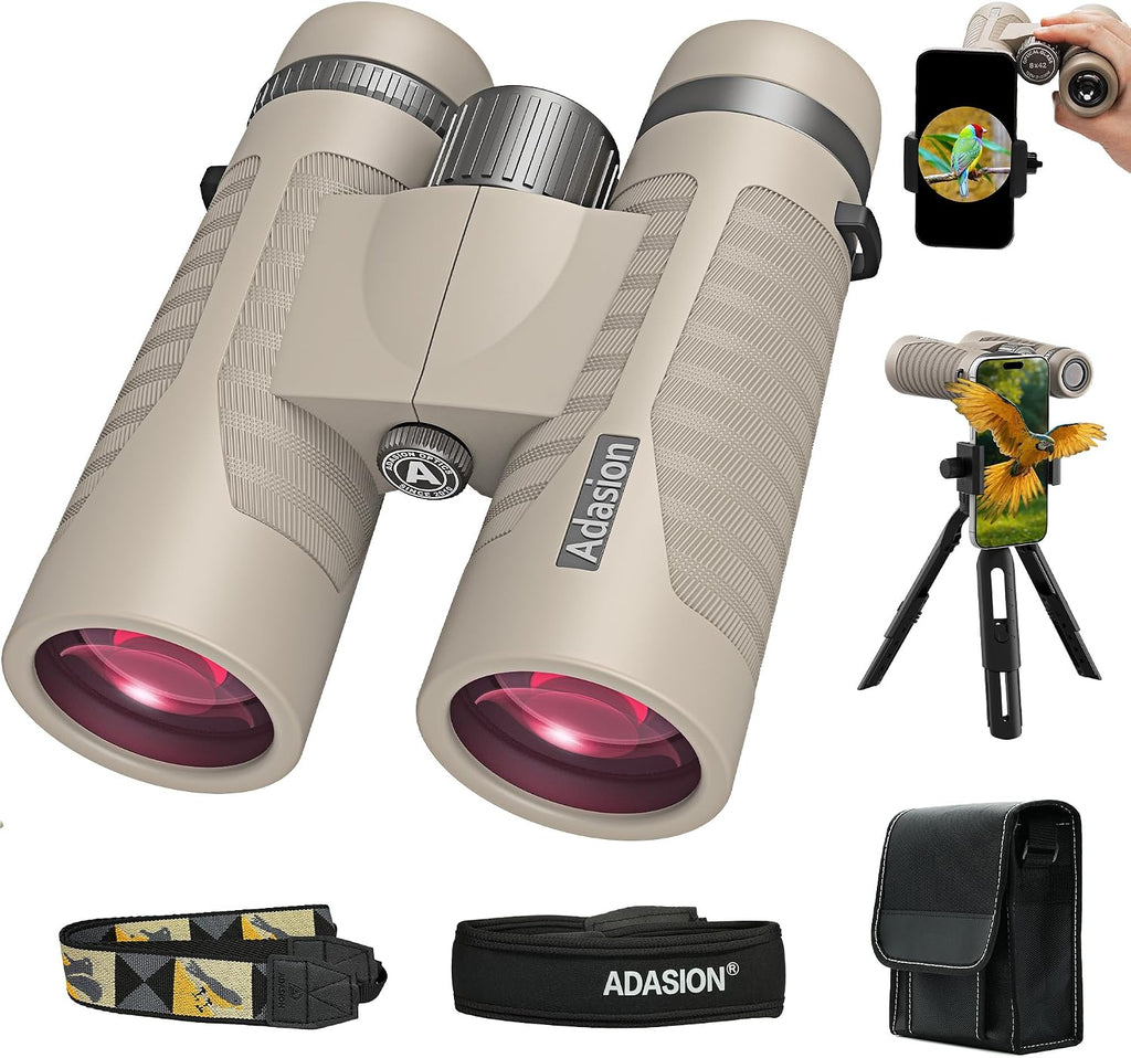 8x42 Binoculars for Adults High Powered with Phone Adapter & Tripod