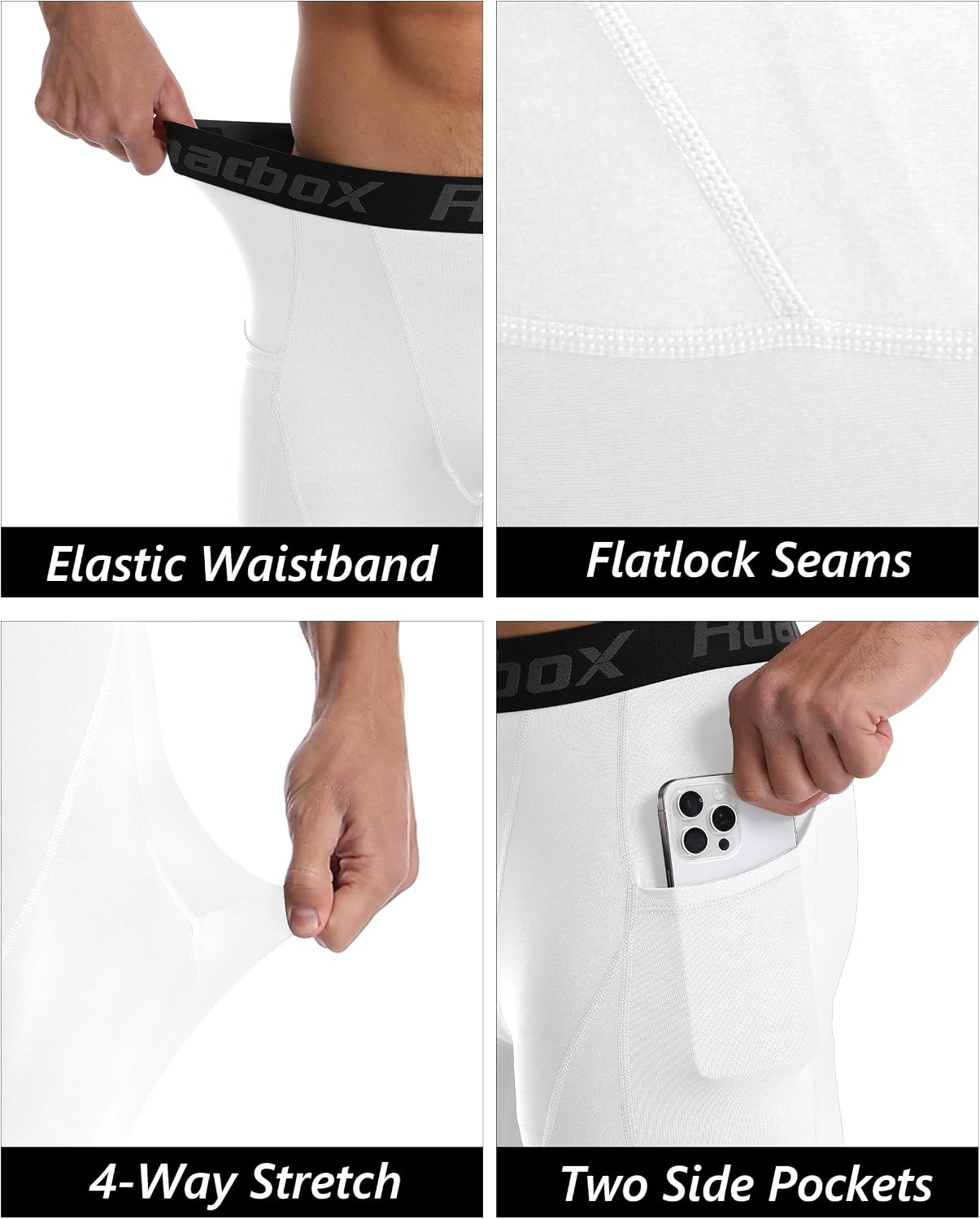 Roadbox 2 Pack Mens Compression Pants, Running Tights Leggings with Pockets