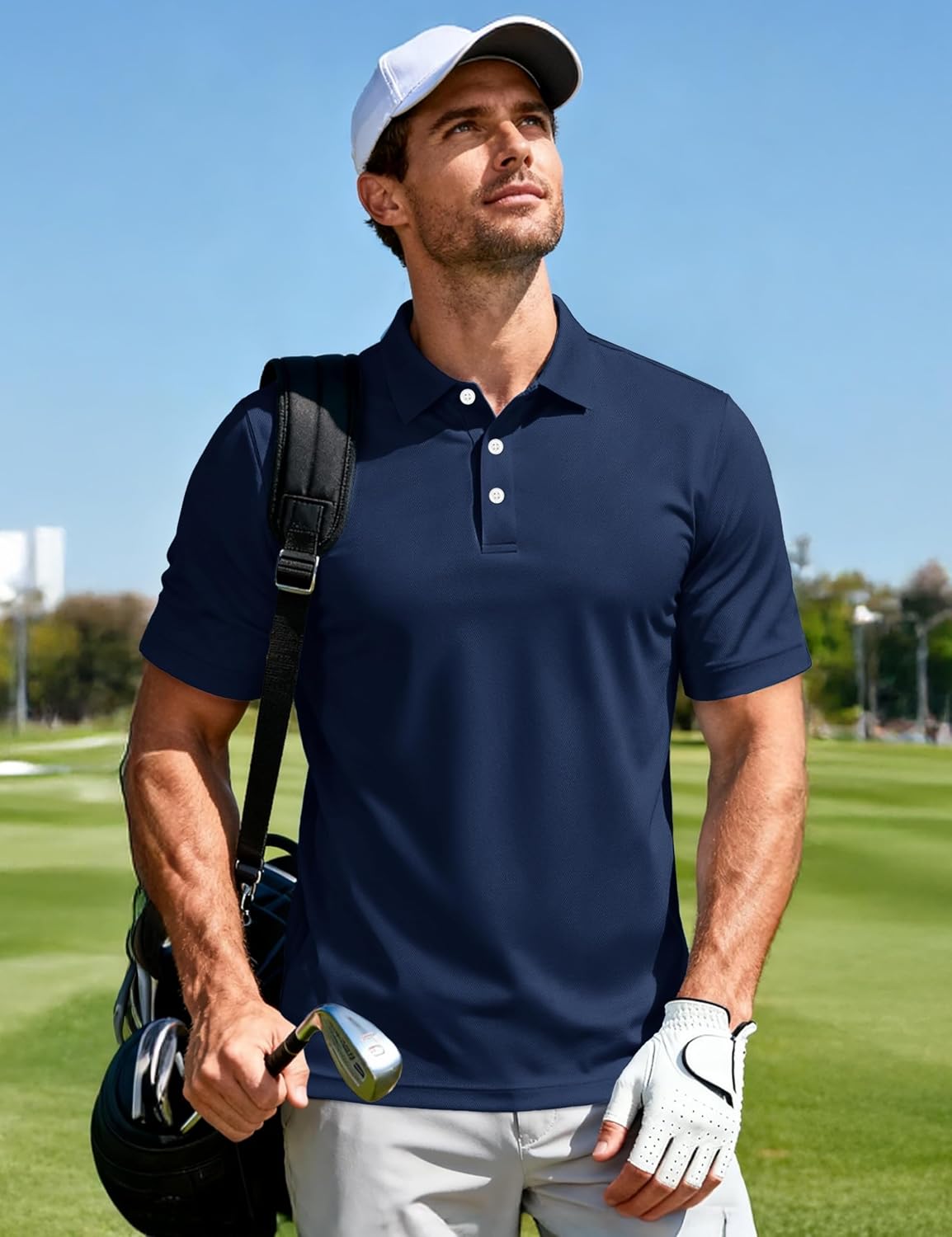 MAGCOMSEN Men's Polo Shirts 3 Buttons Casual Work T Shirts Quick Dry Short Sleeve Golf Shirt Pique Jersey Outdoor Performance