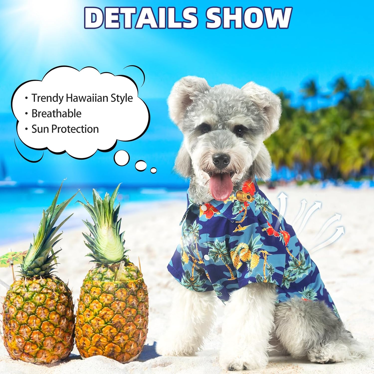 KOOLTAIL Dog Hawaiian Shirt, Dog Summer Clothes with Leash D-Ring for Medium Large Dogs, Floral Cool Beach Puppy Shirts with Sun Protection,Breathable Soft Pet Outfit Indoor&Outdoor Boy&Girl, Blue L