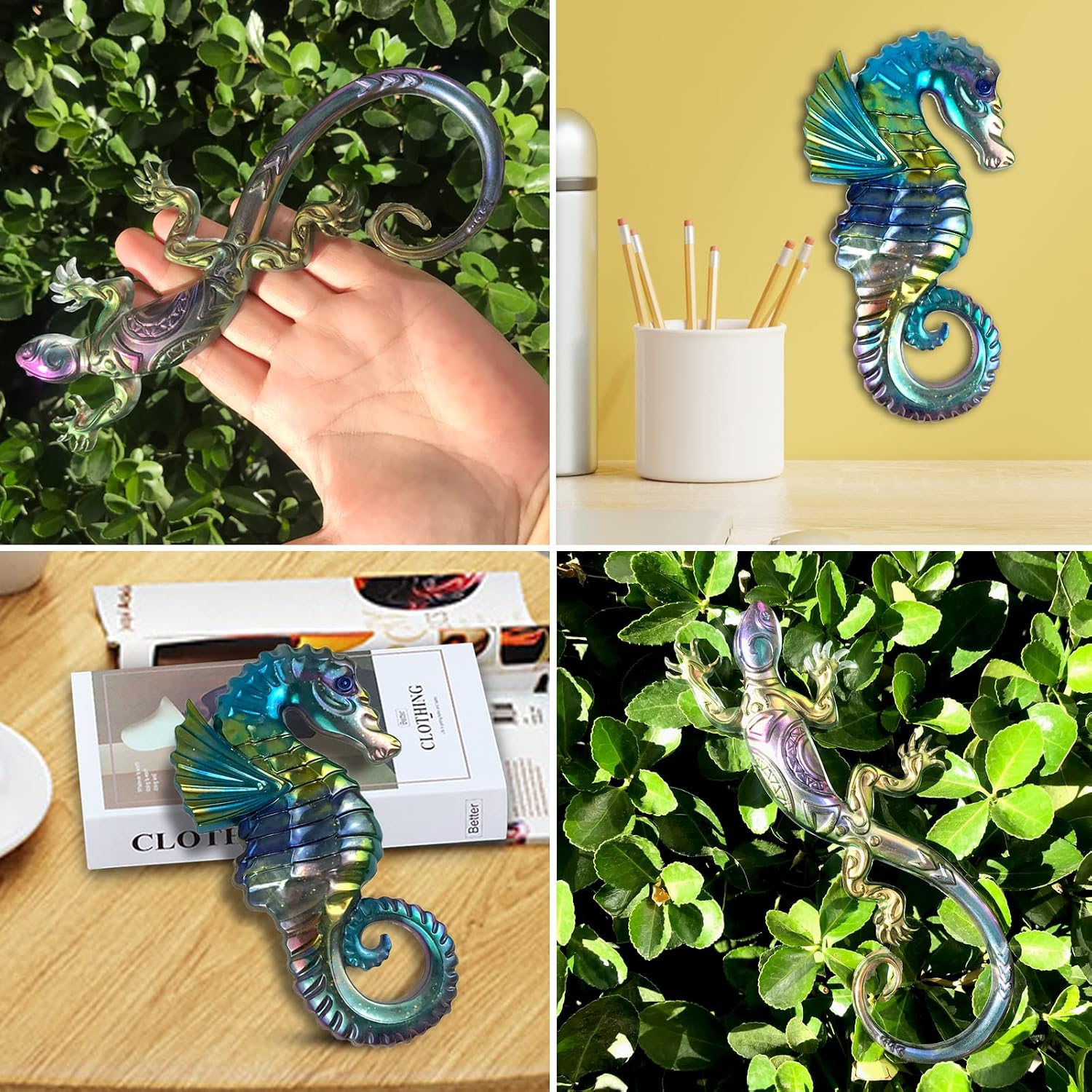 2 Pcs Gecko Seahorse Resin Molds Silicone, Lifelike Lizard Hippocampus Decor Moulds, 3D Large Animal Silicone Epoxy Mold for DIY Resin Crafts,Wall Hanging Home Decor Halloween Christmas Gifts