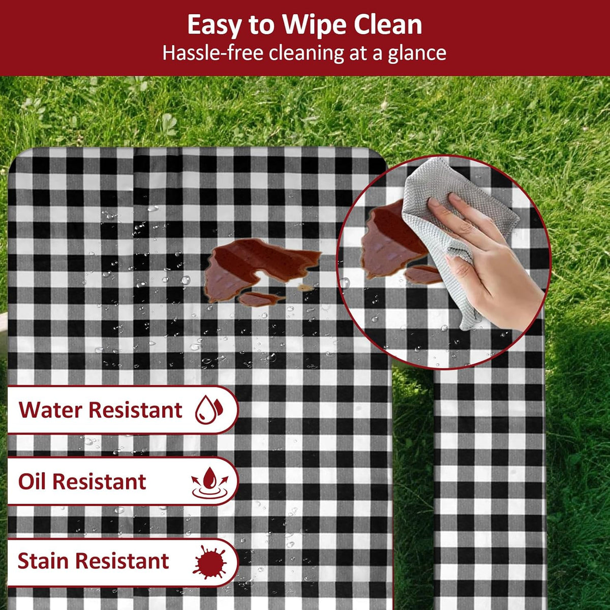 6ft 72" Picnic Table and Bench Cover, 3 Pack, Black-White Checkered