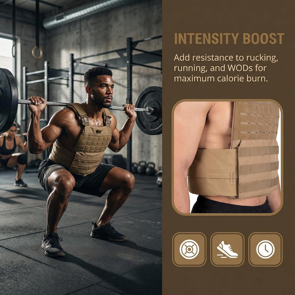 Tactical Weighted Vest for Men & Women Adjustable Strength and Endurance Workout Vest with MOLLE Panel Padded Shoulder Straps Breathable Mesh Quick Release Buckles for Running Rucking Training Fitness