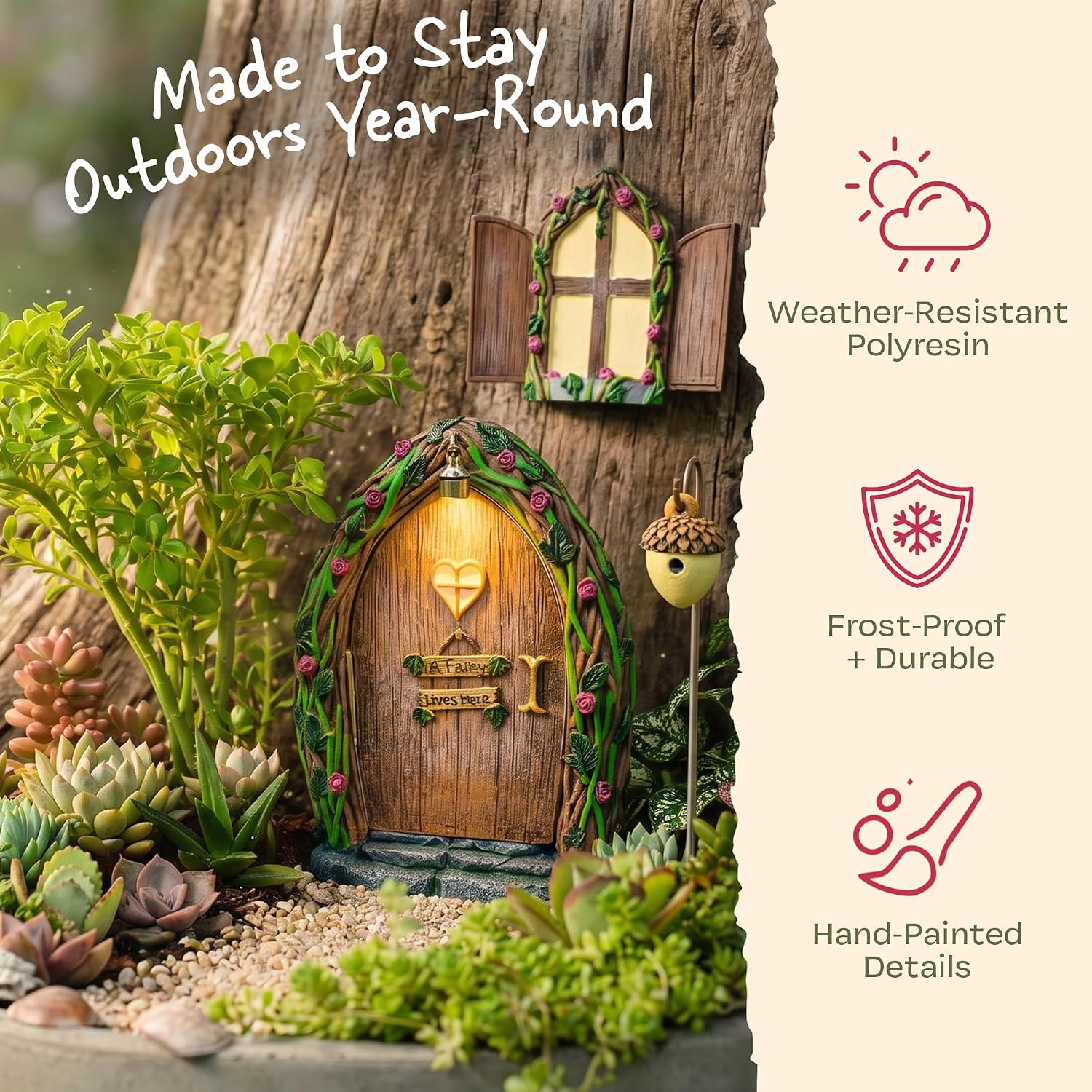 Opening Fairy Door and Window with Light, Fairy Doors for Trees Outdoor, Fairy Door, Fairy House Kit, Fairy Garden Decor, Fairy Doors, Fairy Garden Decor, Fairy Garden Decorations, Garden Fairy