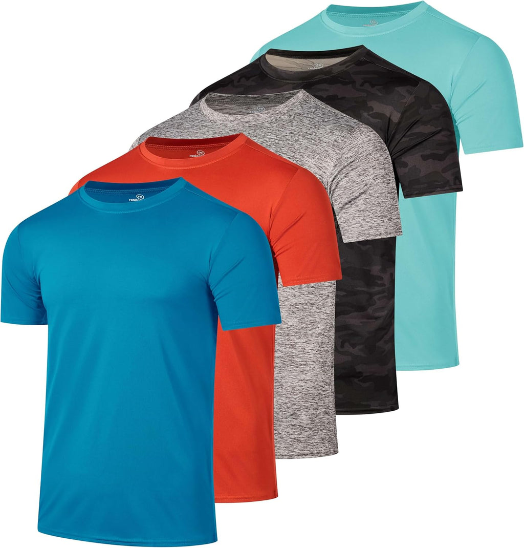 5 Pack Men's Dry Fit Workout T Shirts Crew Neck Athletic Gym Running Tees