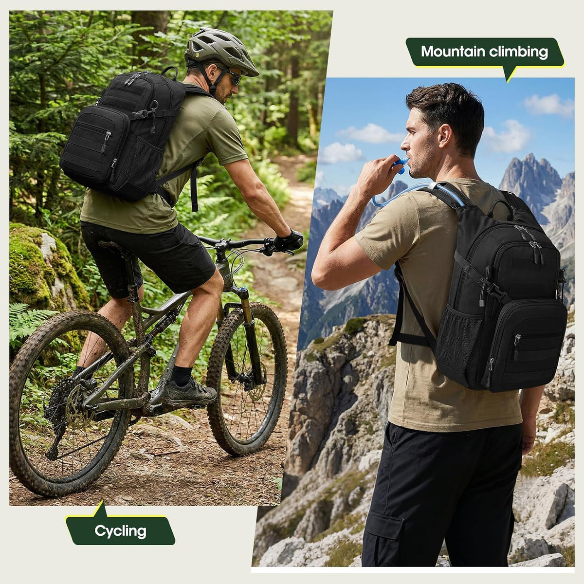 RAINSMORE Tactical Hydration Backpack 18L with 2L Water Bladder - Insulated Military Daypack for Hiking, Rucking, Commuting - Waterproof MOLLE Pack for Men Women Cycling Camping Running