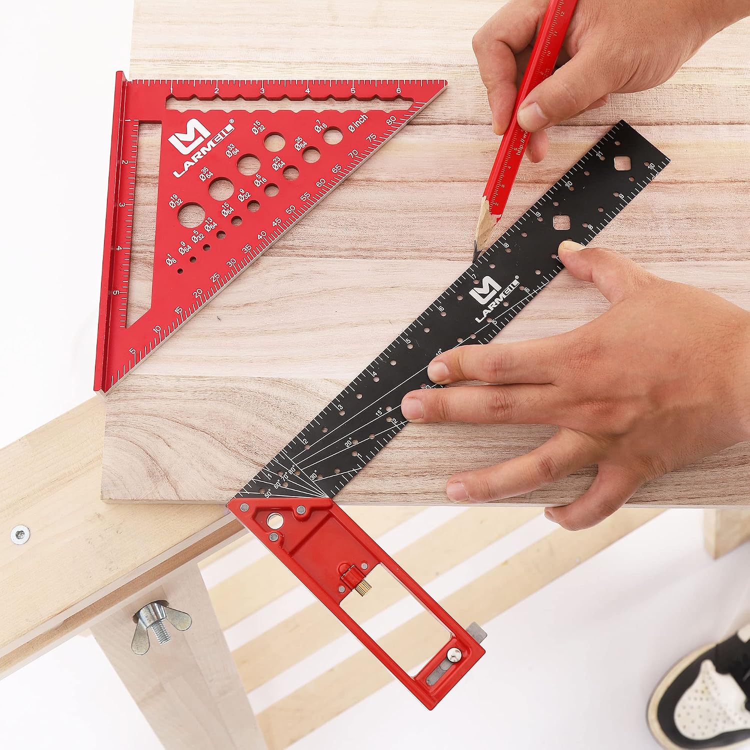 Rafter Square 7 Inch and Framing Square 12 Inch Carpenter Square Set, Woodworking Square Tool, Aluminum Squares Metal Ruler for Woodworking