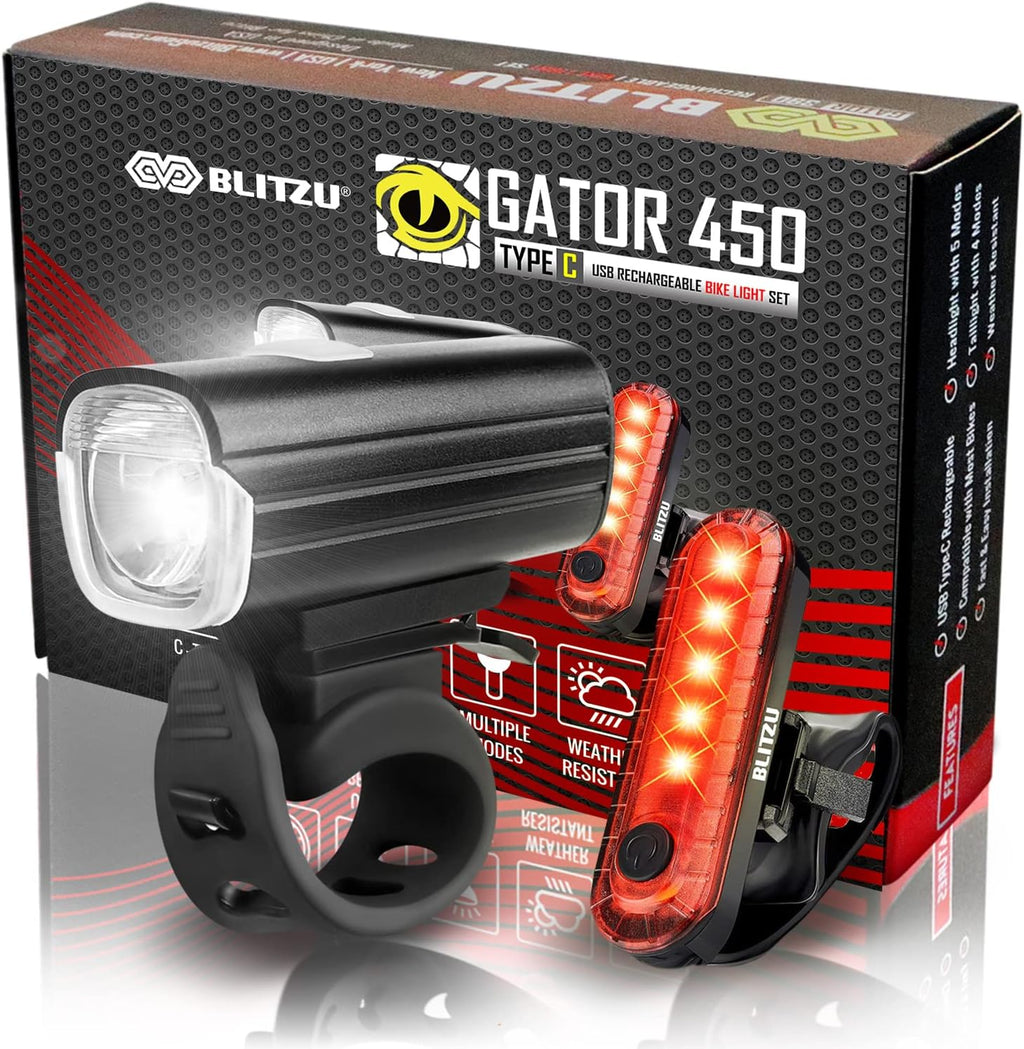 BLITZU USB-C Rechargeable Bike Lights Set, LED Bicycle Front & Rear Light