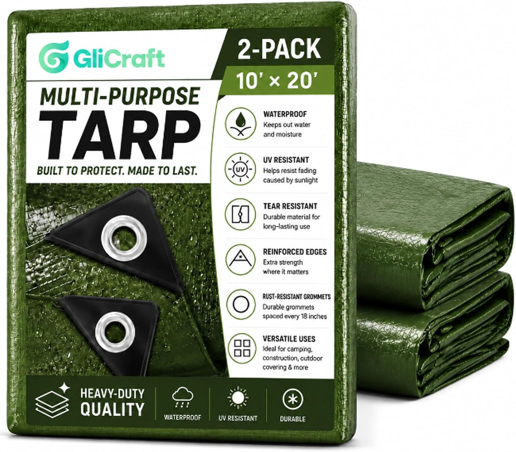 2 Pack 10 x 20 ft Army Green Tarps, 5.5 Mil Heavy Duty Waterproof Tarp