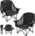 2 Pack Oversized Camping Chairs for Adults & Teens, Heavy Duty 400 LBS Capacity Portable Folding Mesh Lawn Chairs for Camping, Beach, Picnic, Patio, Fishing, RV (Black, Mesh)