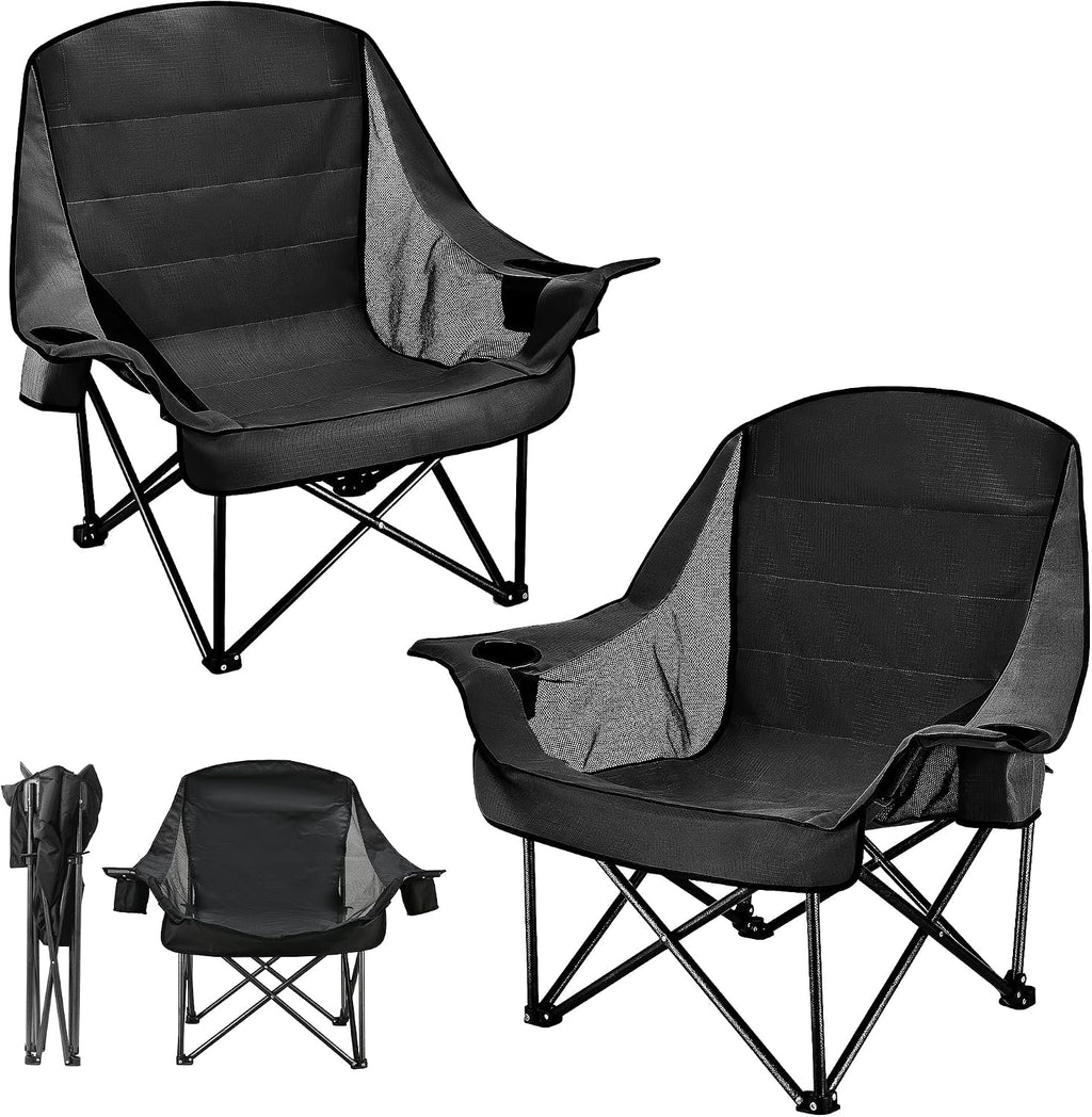 2 Pack Oversized Camping Chairs for Adults & Teens, Heavy Duty 400 LBS Capacity Portable Folding Mesh Lawn Chairs for Camping, Beach, Picnic, Patio, Fishing, RV (Navy Blue, Mesh)