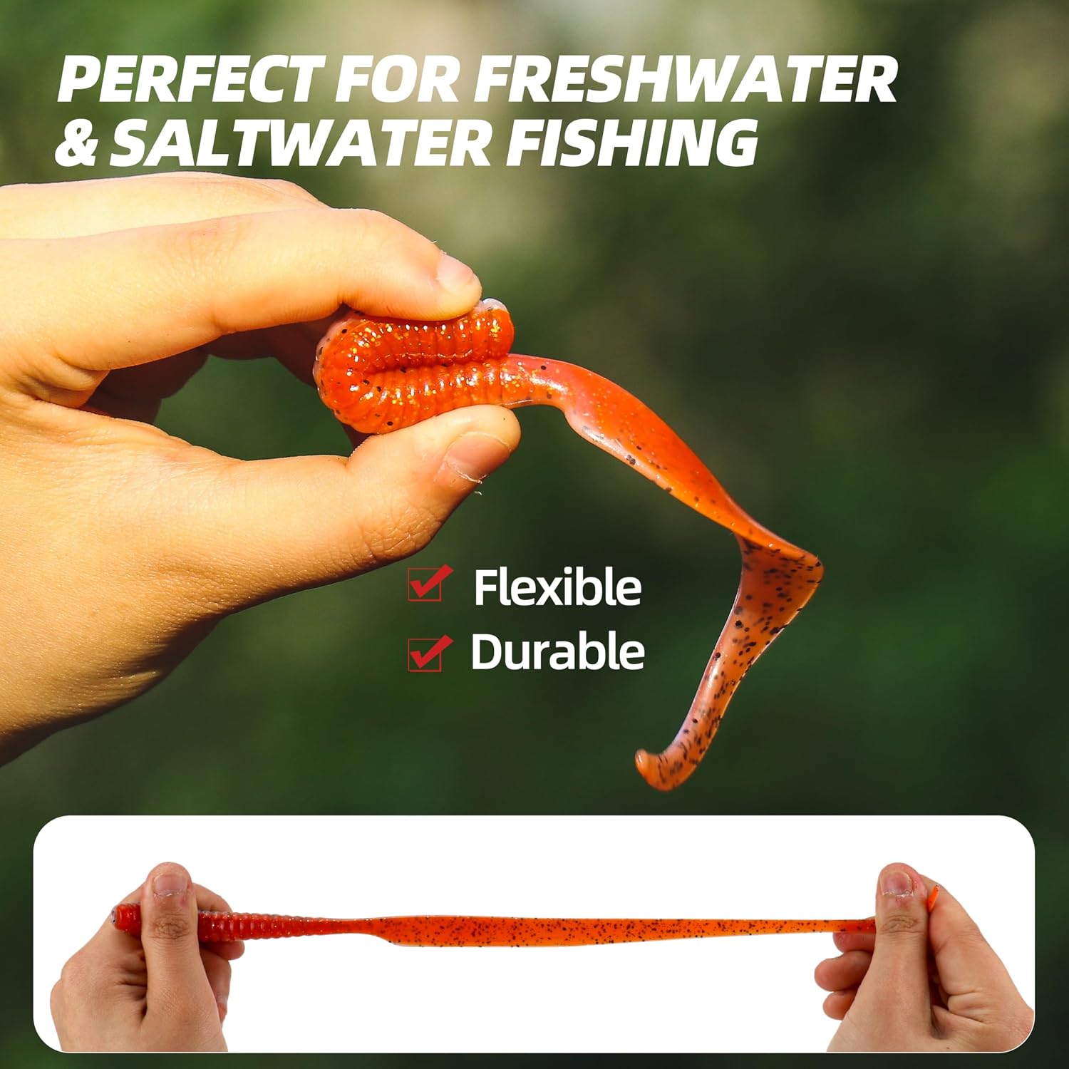 Curly Style Tail Worms Fishing Lures – Realistic Wavy Tail Soft Bait Grub Swimbaits for Saltwater & Freshwater Fishing, Available in 4 Inch & 6 Inch, Perfect for Bass, Trout, Crappie, & More