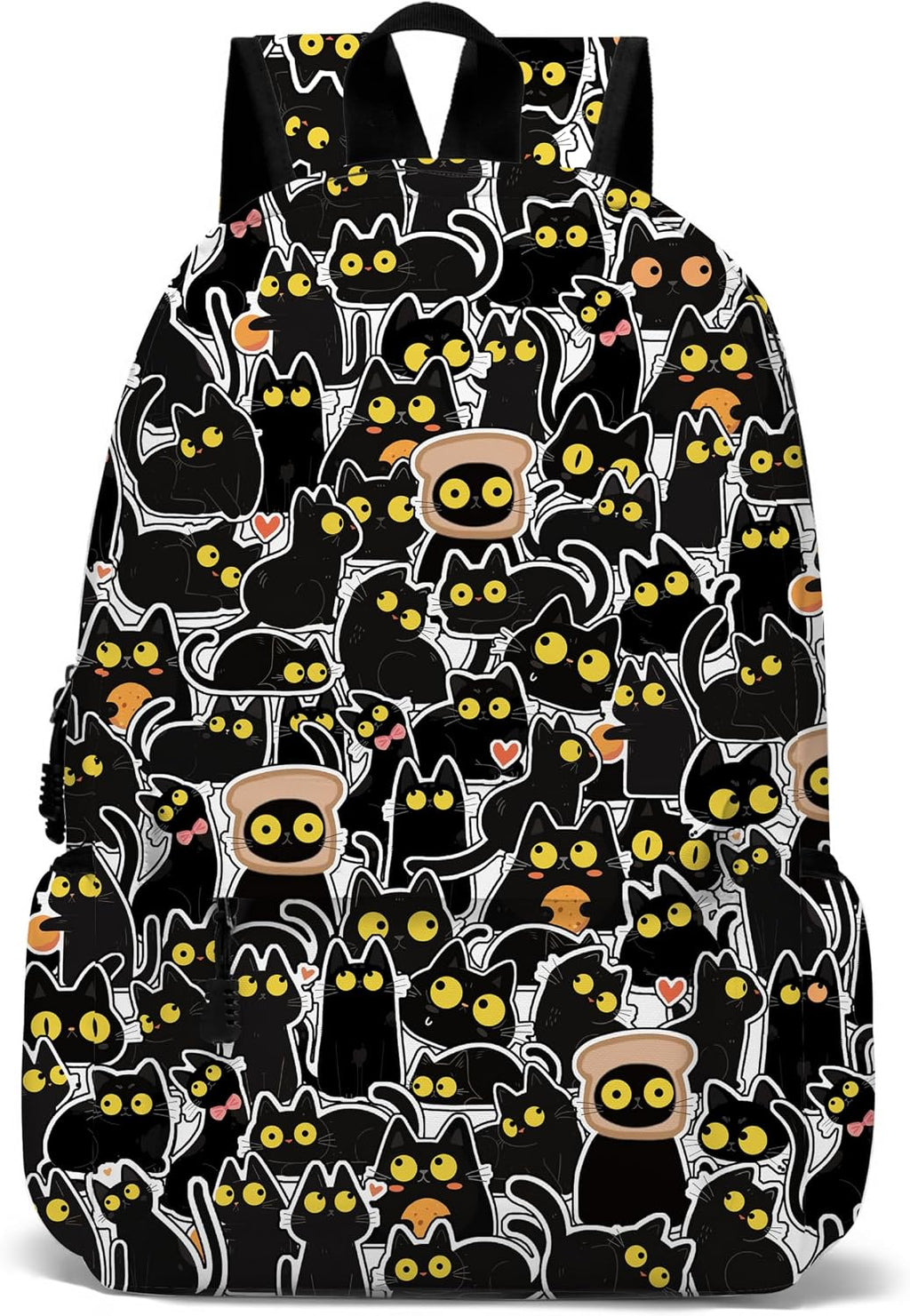 Funny Black Cat School Backpack for Girls Boys Bookbag, 17 Inch Animals Theme Laptop Back Pack for School Travel Hiking Camping